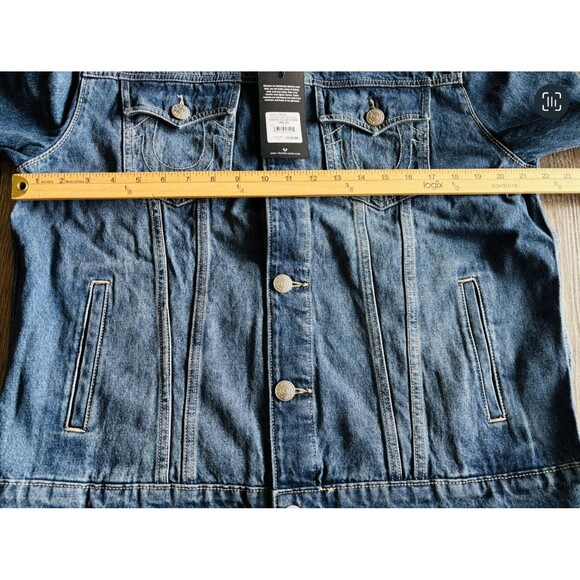 True Religion Sherpa Collar Denim Blizzard Wash  Western Trucker Jacket Large - Picture 7 of 8